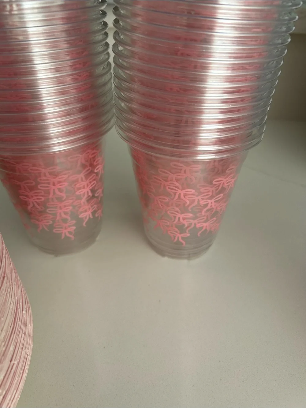 Pink Bow Party Dinner Plates & Napkins Set, Cold and Warm Cups - Party Supplies
